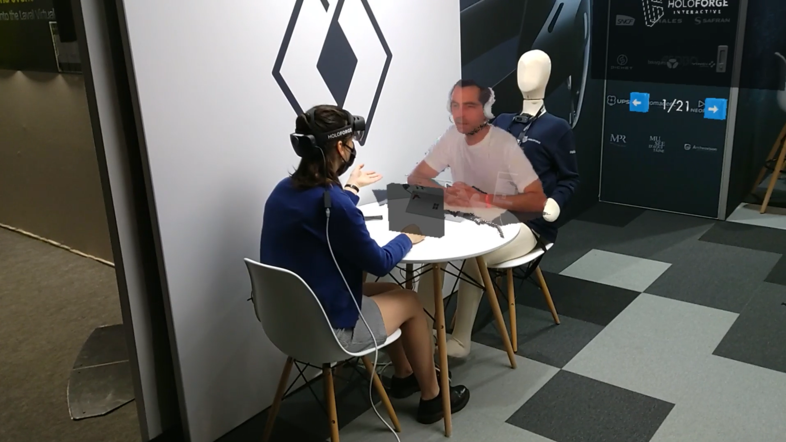 Live presentation of holoporation technology on the HoloForge stand at Laval Virtual, with real-time holographic projection for immersive collaboration