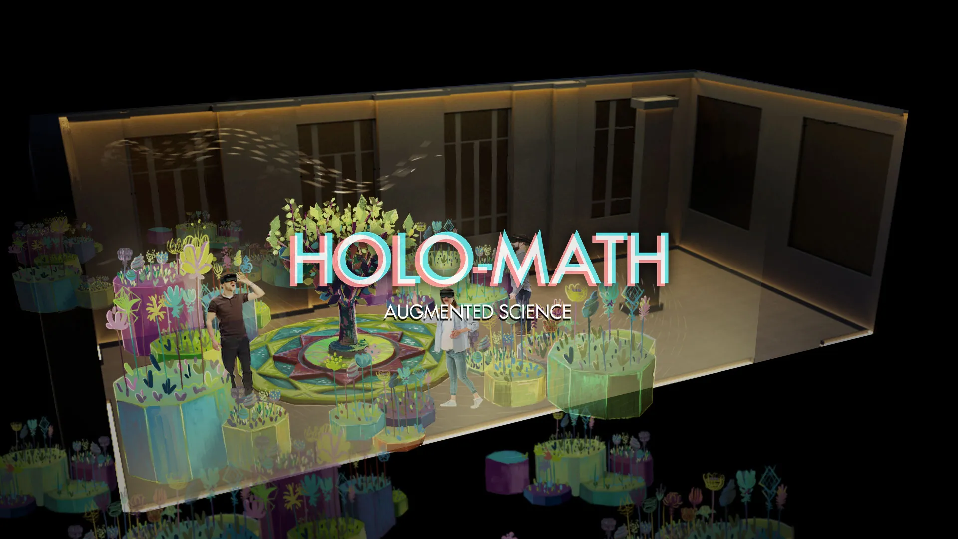Visuel de l’expérience immersive Holo-Math en réalité mixte, permettant de découvrir les mathématiques à travers des environnements virtuels colorés et interactifs