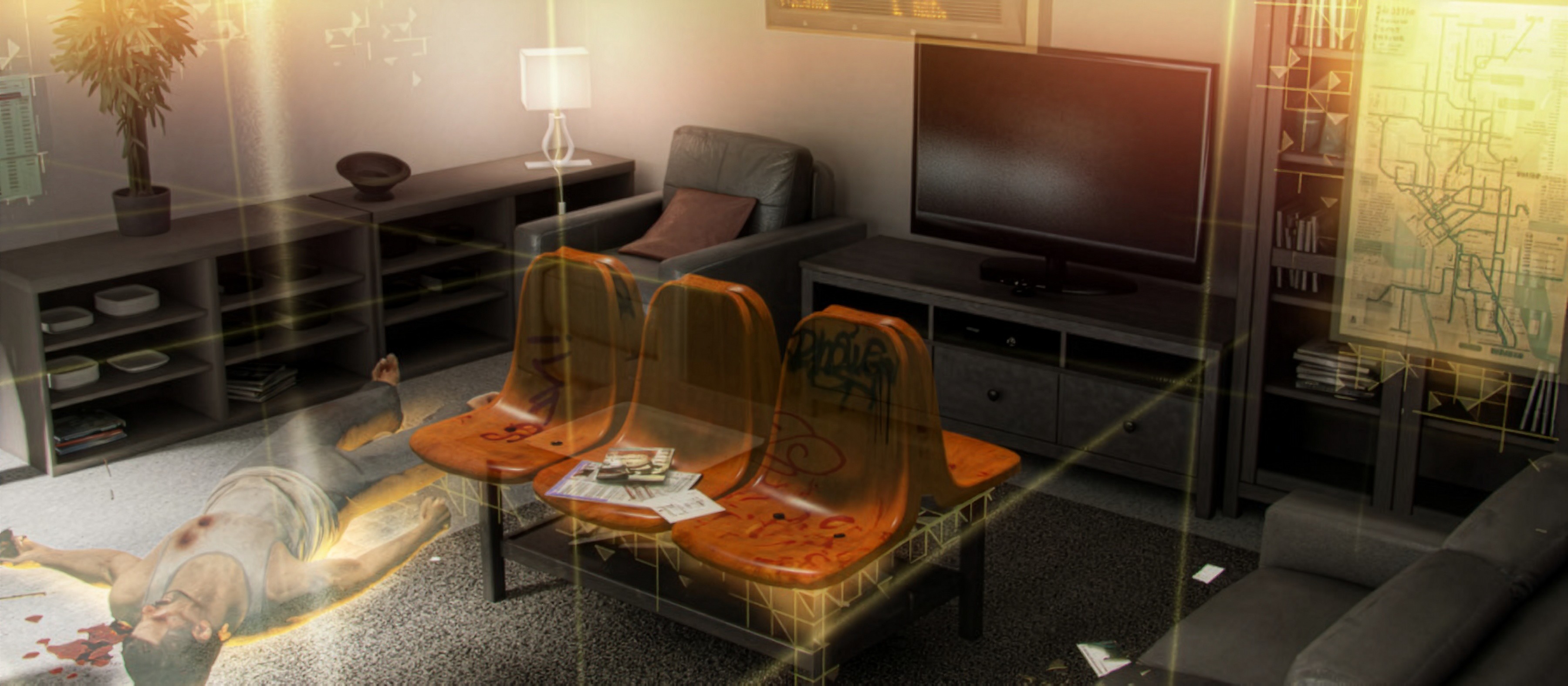 Digital reconstruction of a crime scene in the player’s living room