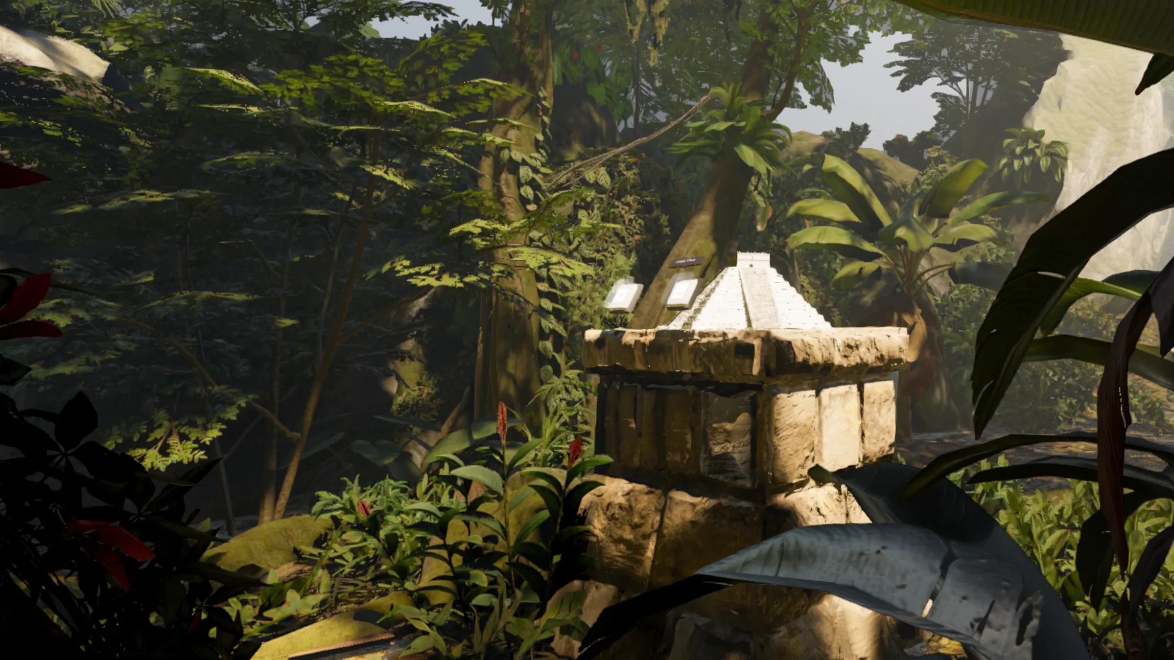Modélisation 3D d’un temple maya au milieu d’une jungle luxuriante dans une expérience immersive en réalité virtuelle