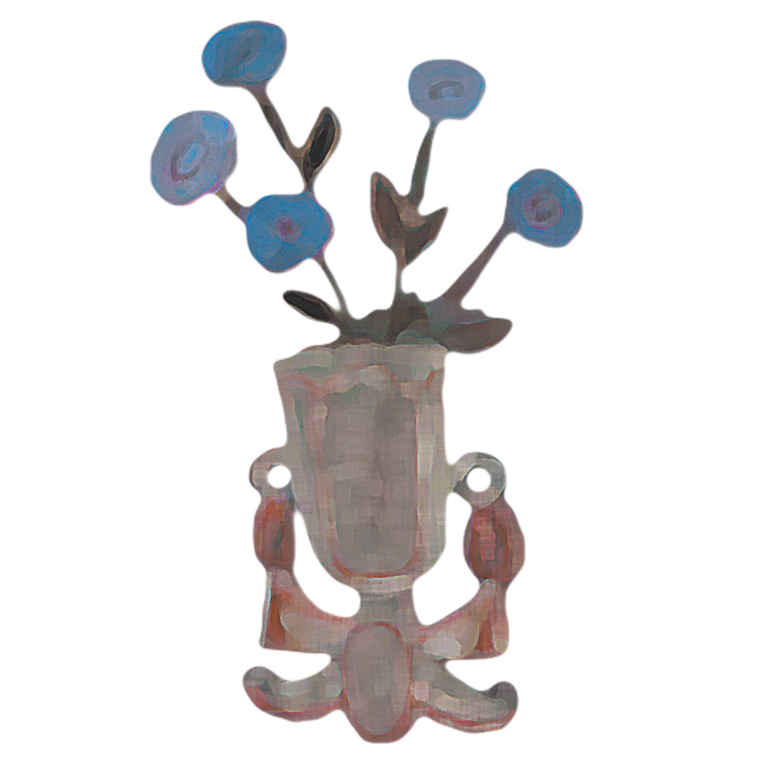Illustration d'un vase avec des fleurs bleues comme issu d'une nature morte d'Henri Hayden