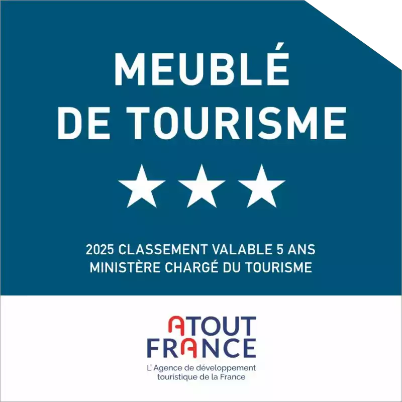 Panonceau "meublé de tourisme 3 étoiles" du classement 2025 valable 5 ans émis par le ministère chargé du tourisme