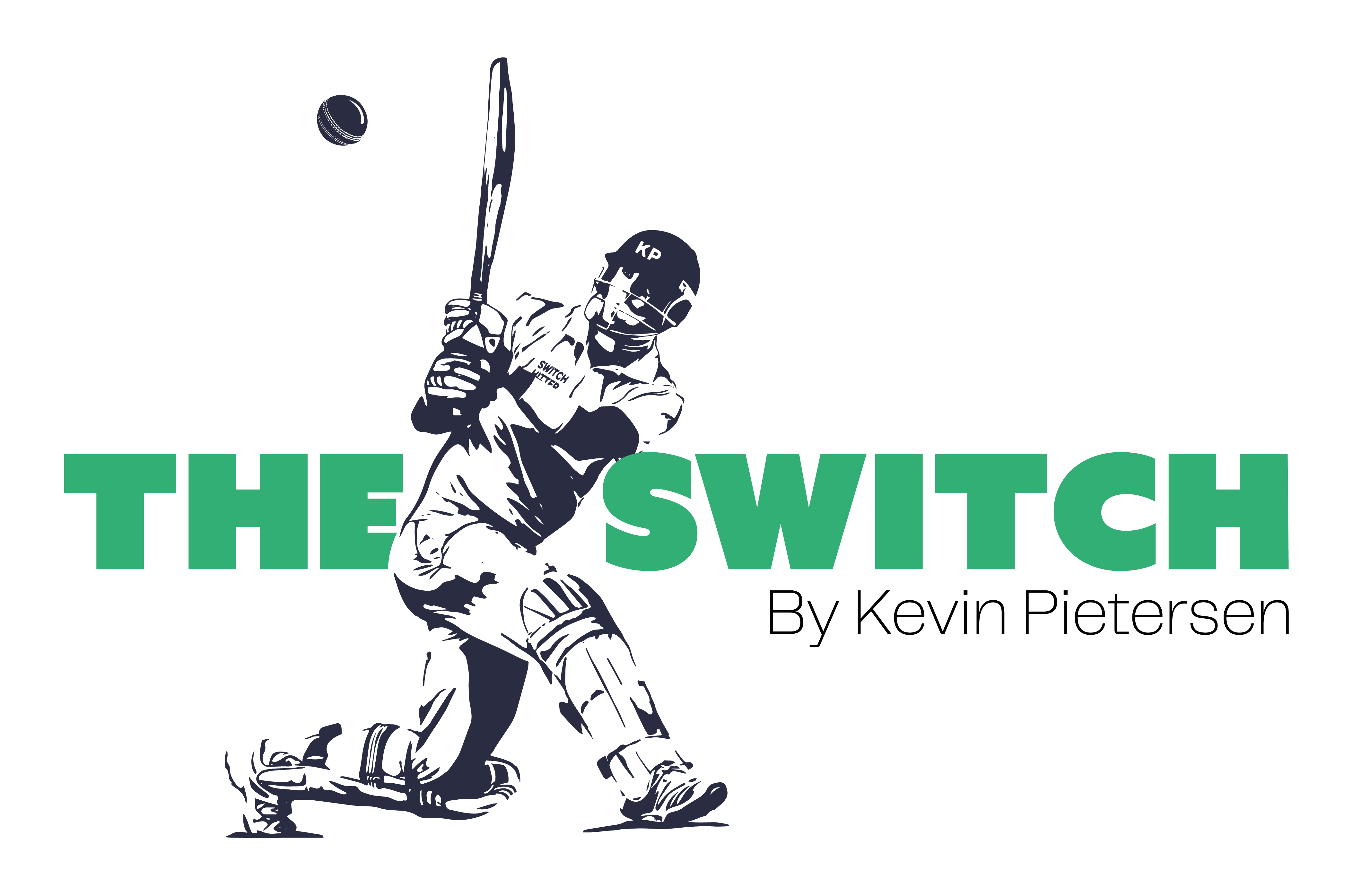 Illustration of a cricket player batting with text 'THE SWITCH By Kevin Pietersen'.