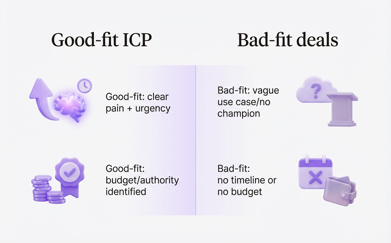 Good-fit vs bad-fit signals to tighten your ICP and qualification.