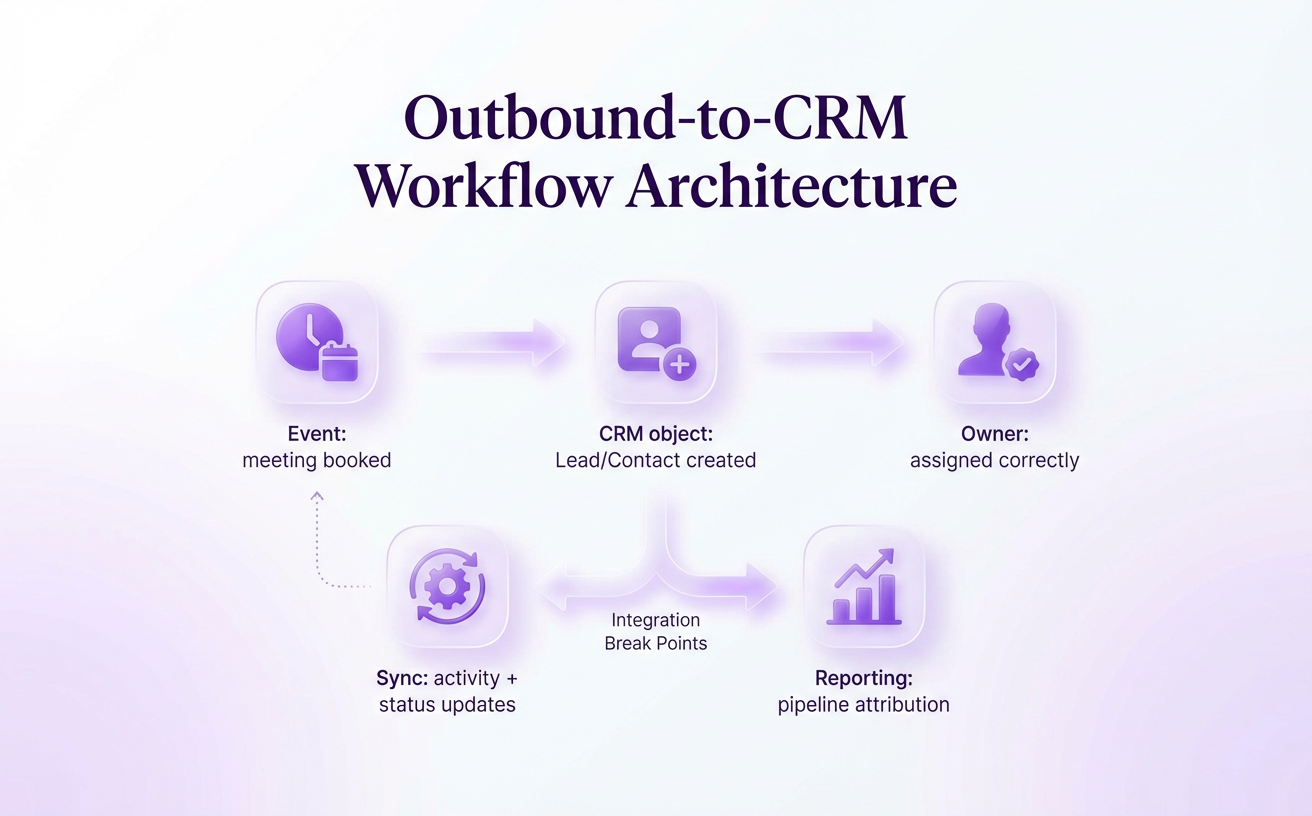 Integration flow from outreach activity to CRM pipeline reporting