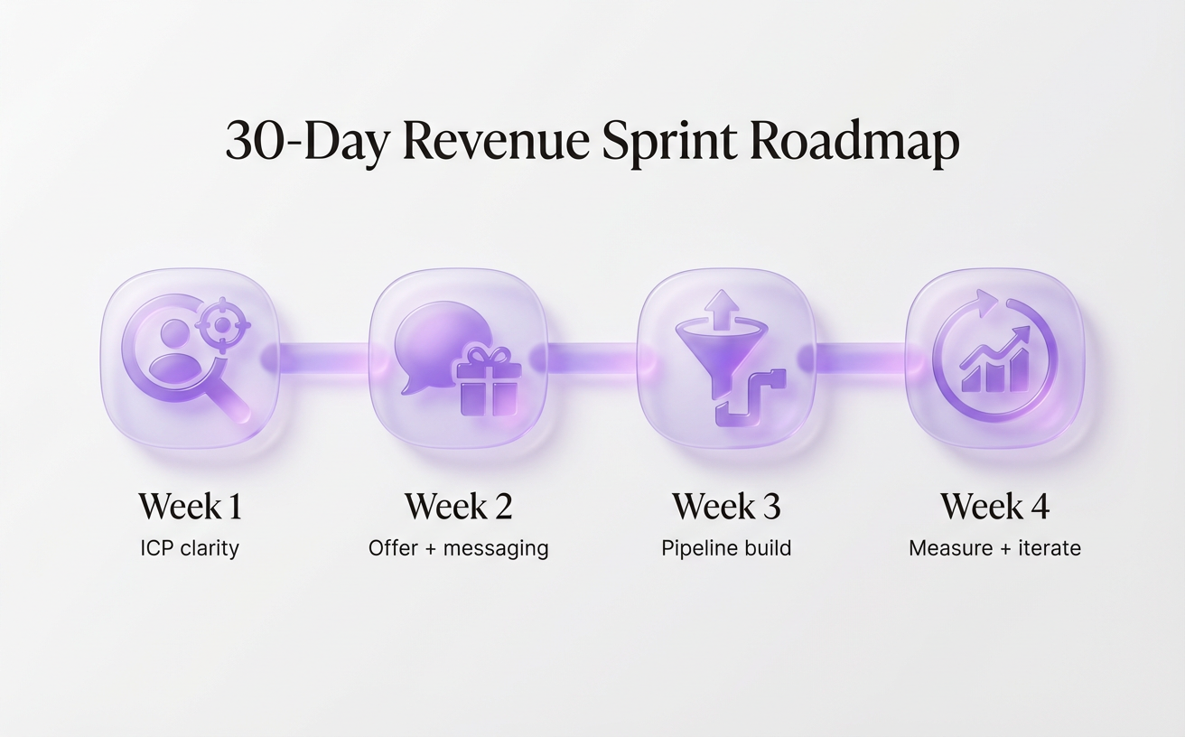 30-day plan to tighten ICP, offer, and pipeline for faster SaaS sales growth.