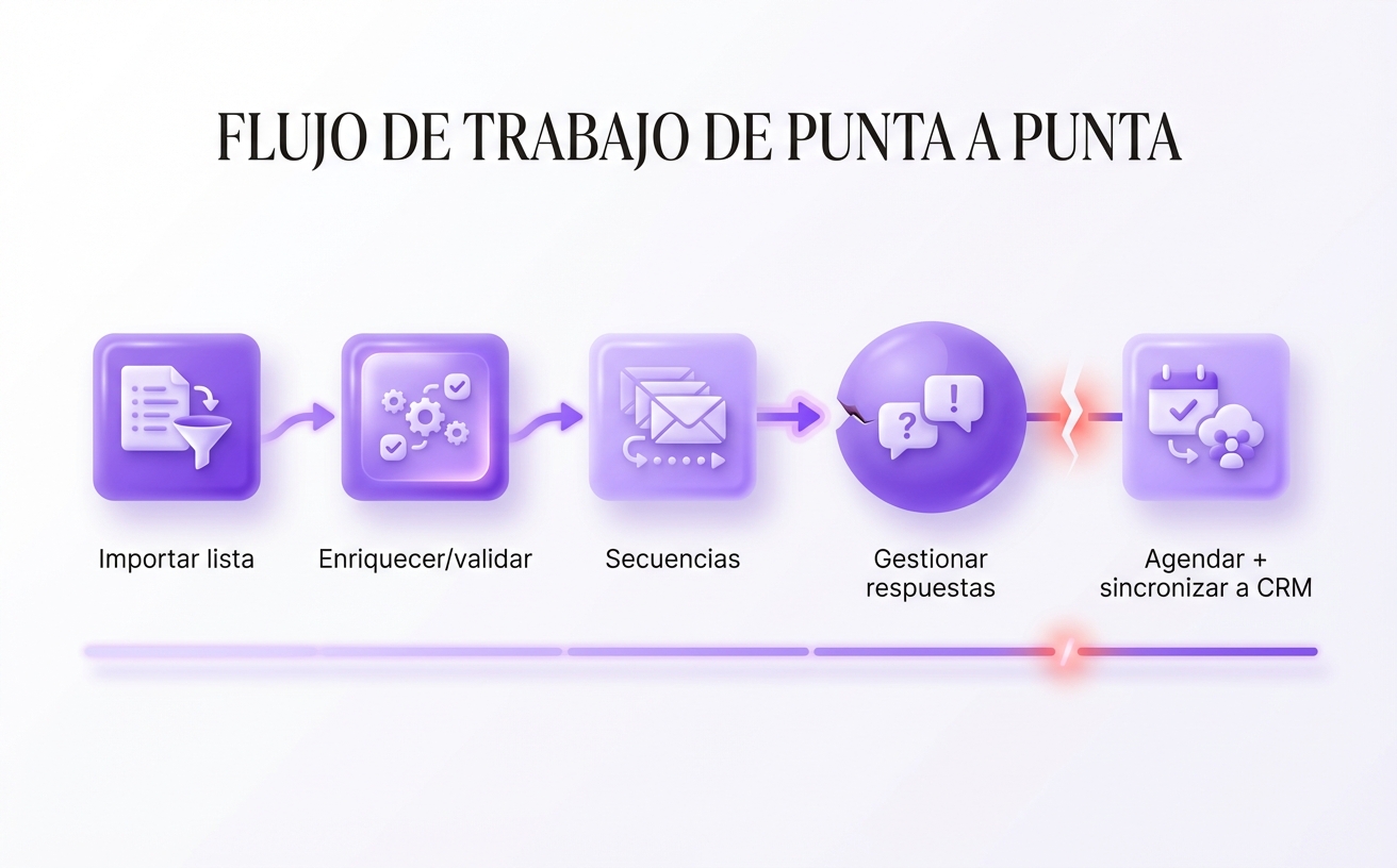 Del lead a la reunión: flujo real de trabajo.