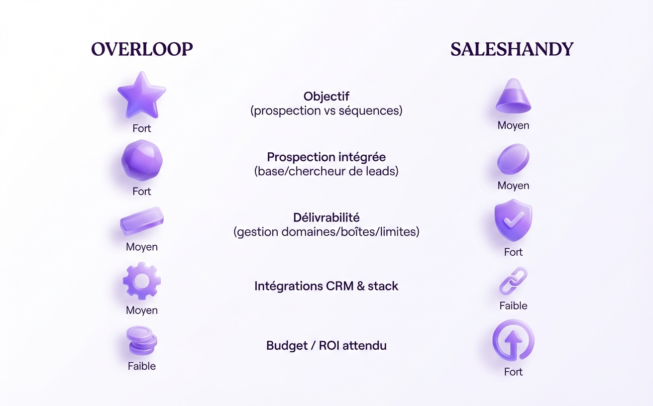 Les 5 critères pour trancher vite entre Overloop et Saleshandy