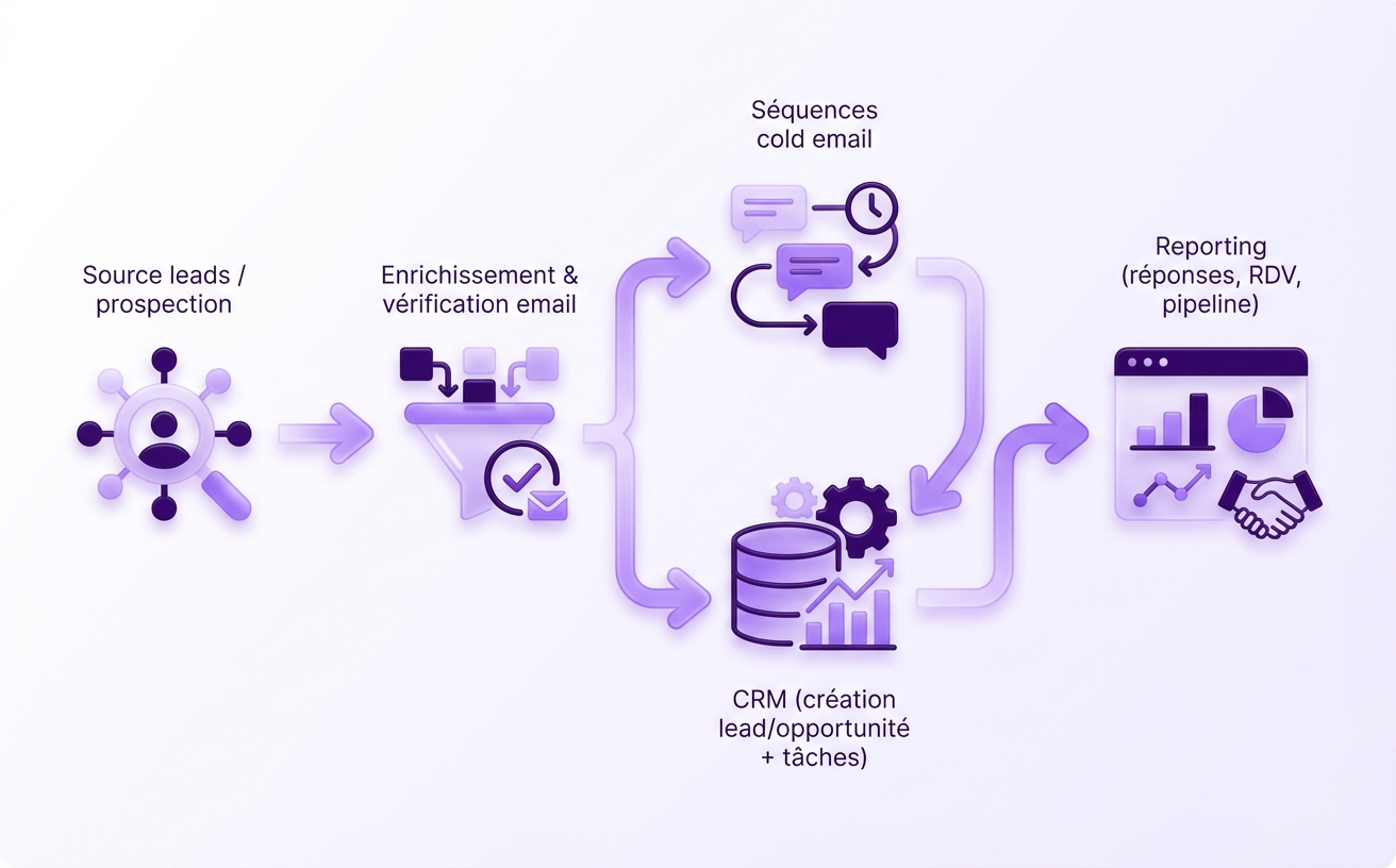 Exemple de workflow d’intégration dans une stack commerciale