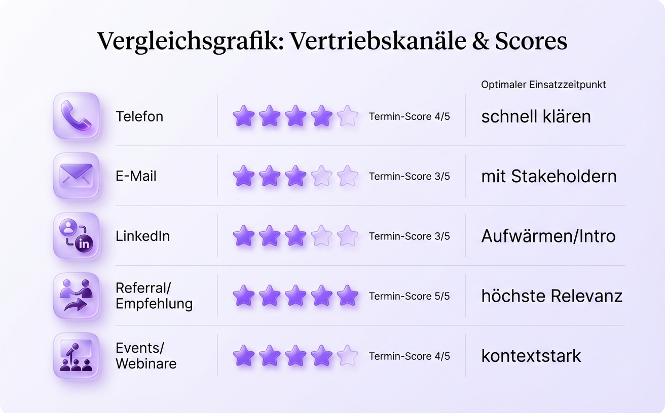 Kanäle im Vergleich: Woher Termine typischerweise am zuverlässigsten kommen – und wann.