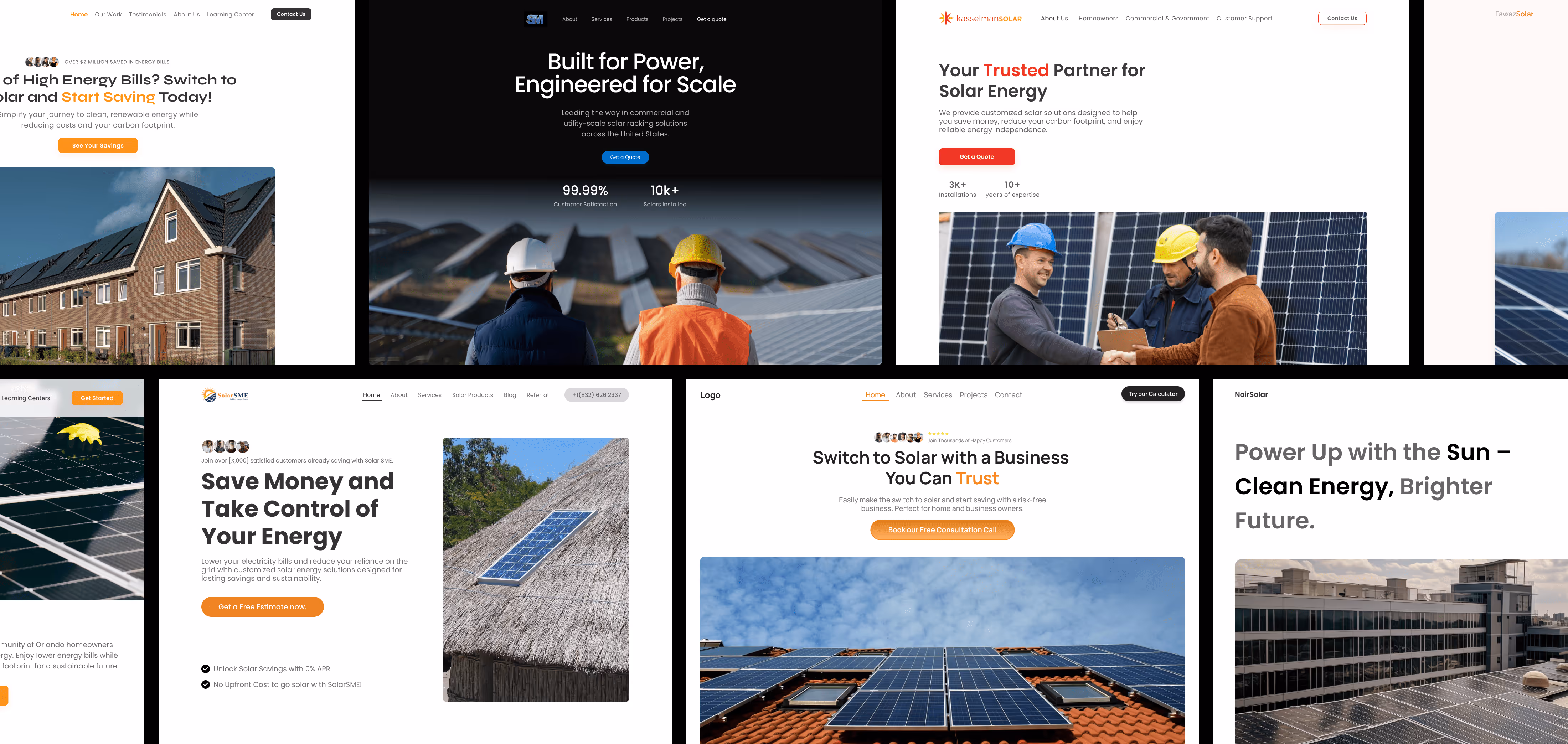 A collection of solar websites hero sections.