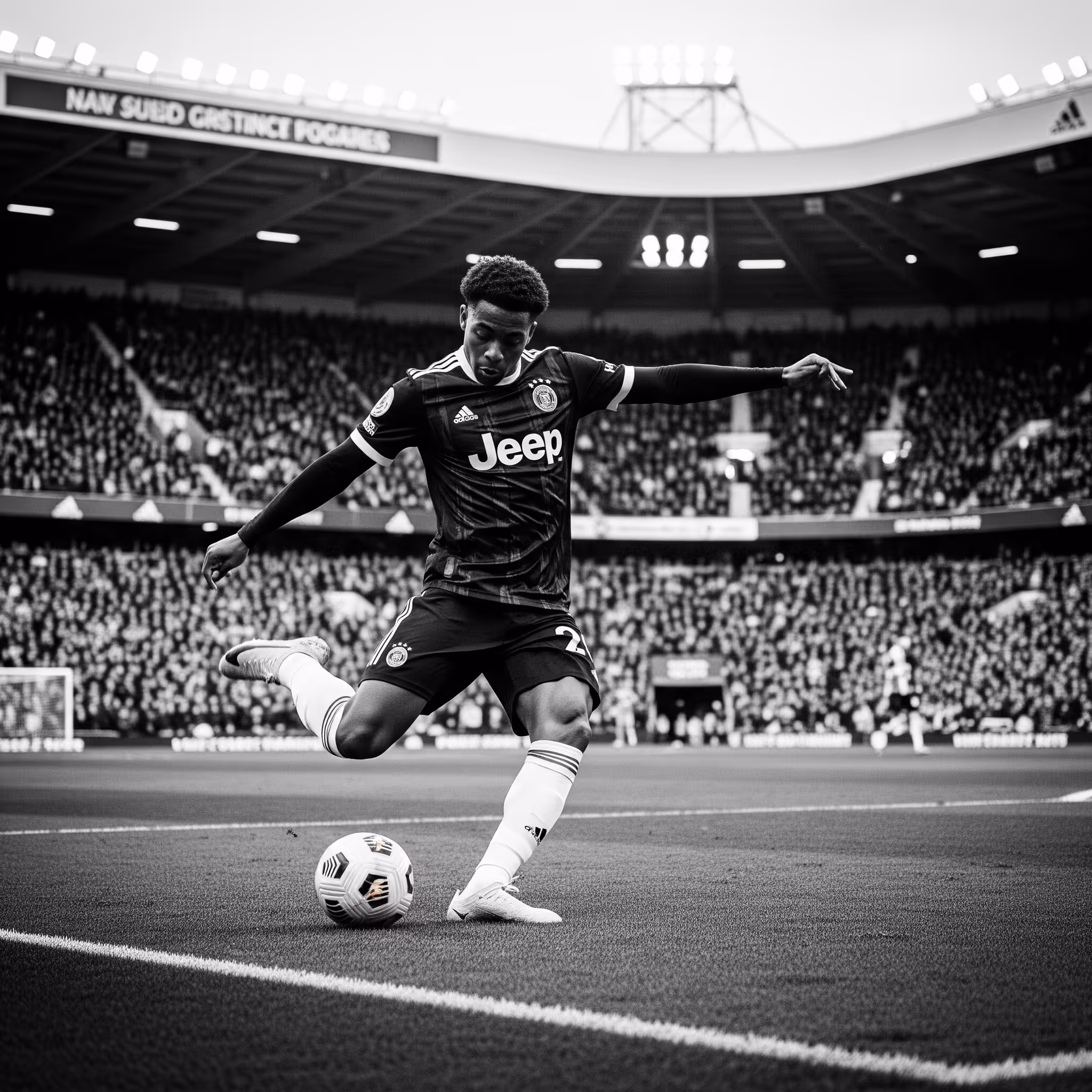 Jugador chutando balón en final de futbol