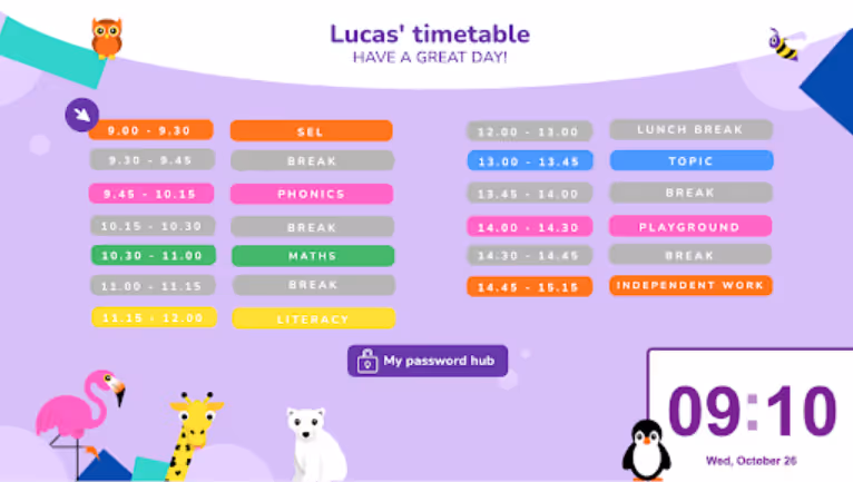 Schedule example for an online homeschool program