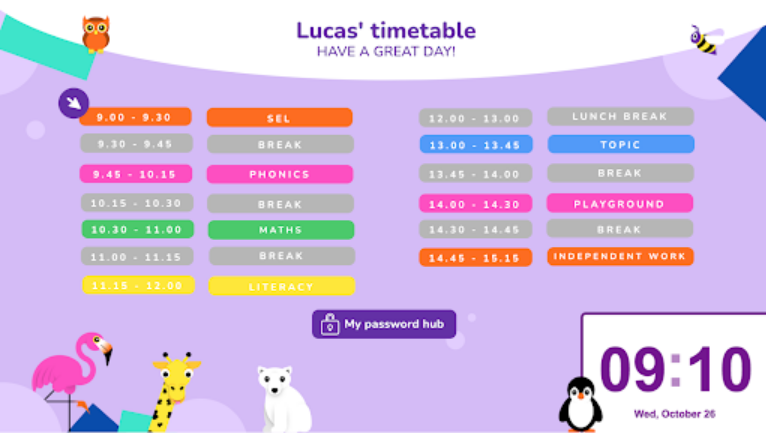 Schedule example for an online homeschool program
