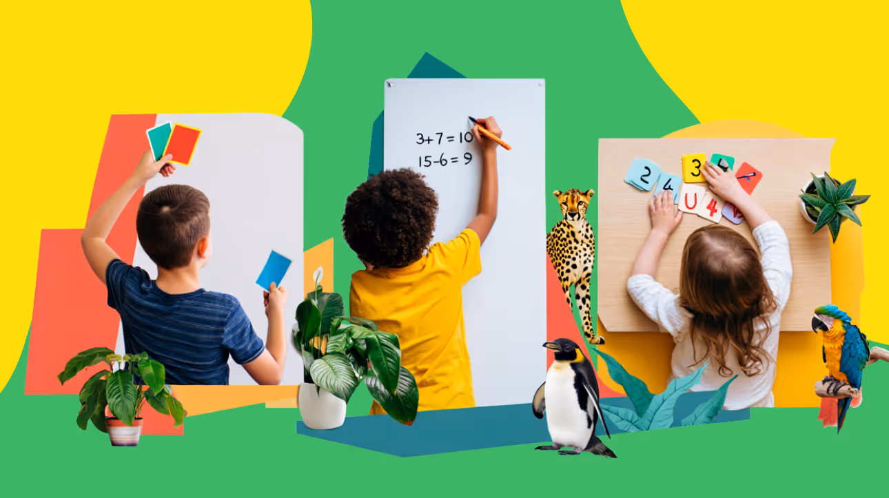 Kindergarten-aged kids using play-based learning for math