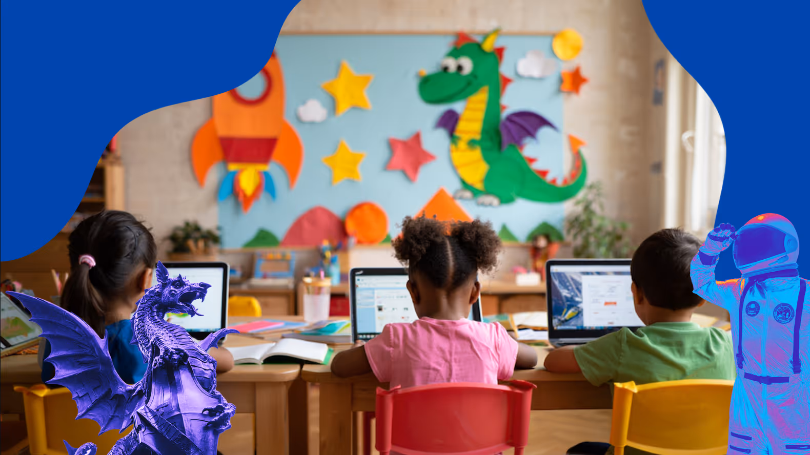 Elementary school kids learning online