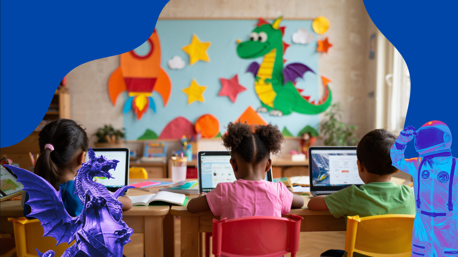 Elementary school kids learning online