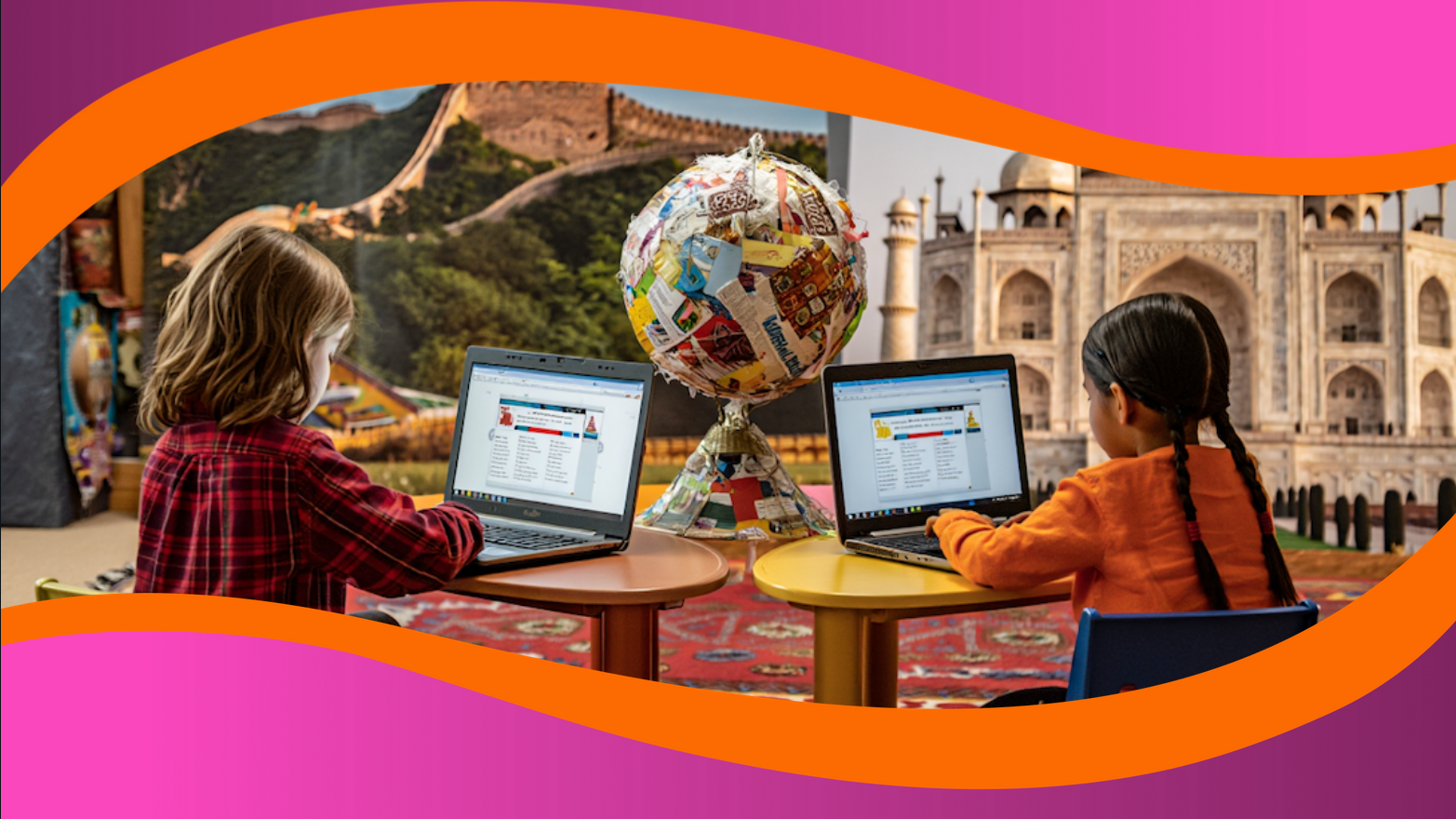 Two students engaged online during international school classes