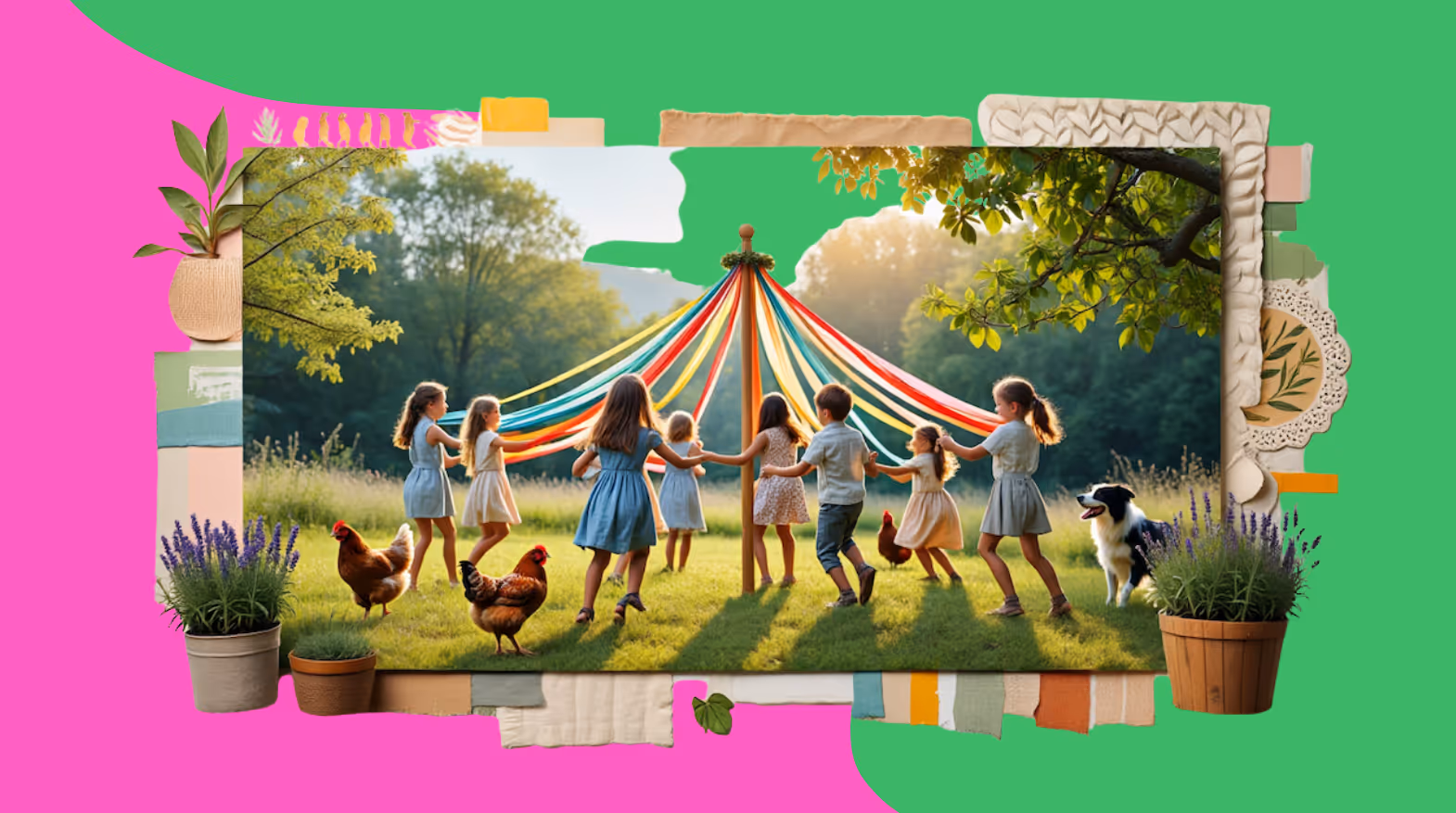 Alternative school students dancing around the maypole