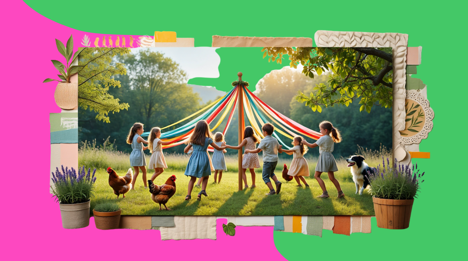 Alternative school students dancing around the maypole