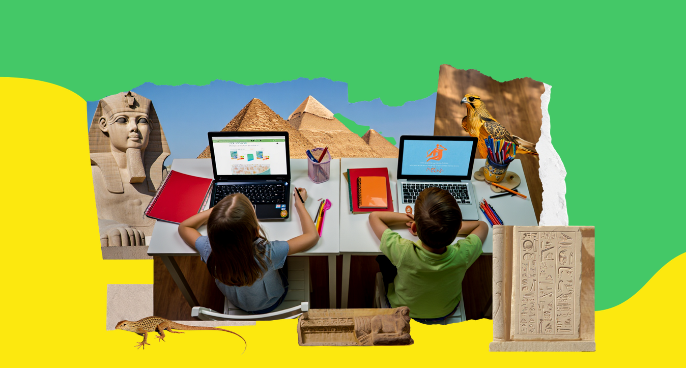 Two young online learners at their desks