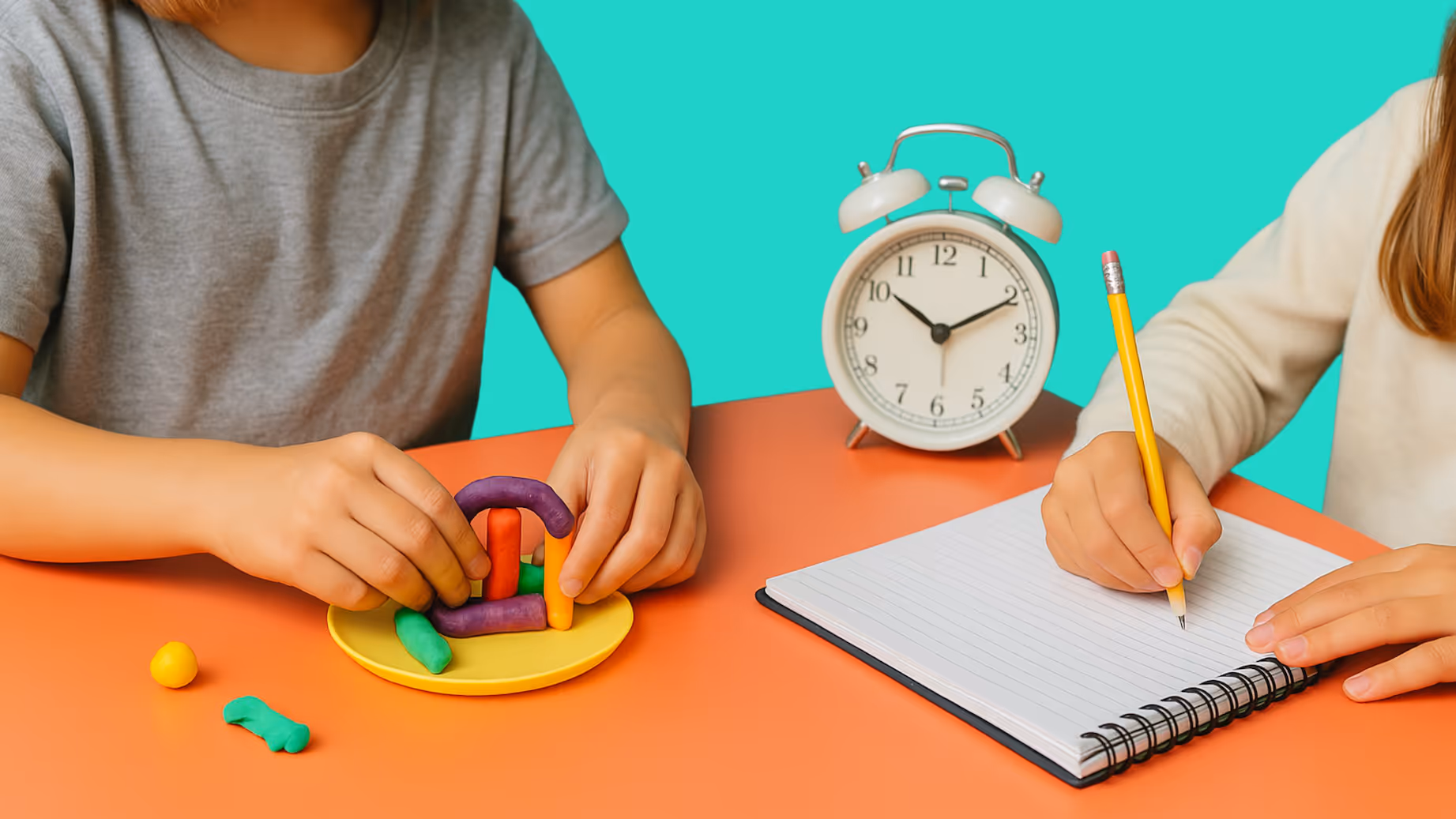 1st-graders writing down their homeschool schedule
