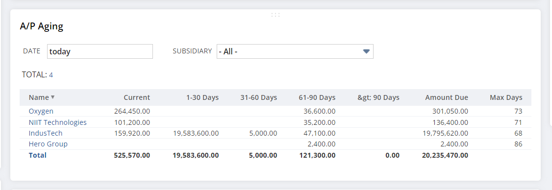 netsuite accounts payable dashboard