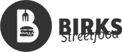 Birks Streetfood-Logo mit stilisierten Besteck- und Burger-Elementen im Kreis.