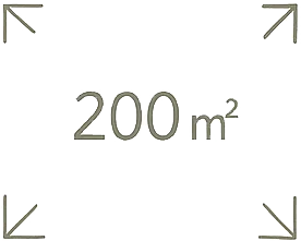 Text '200 m²' mit Eckenmarkierungen, die eine Fläche anzeigen