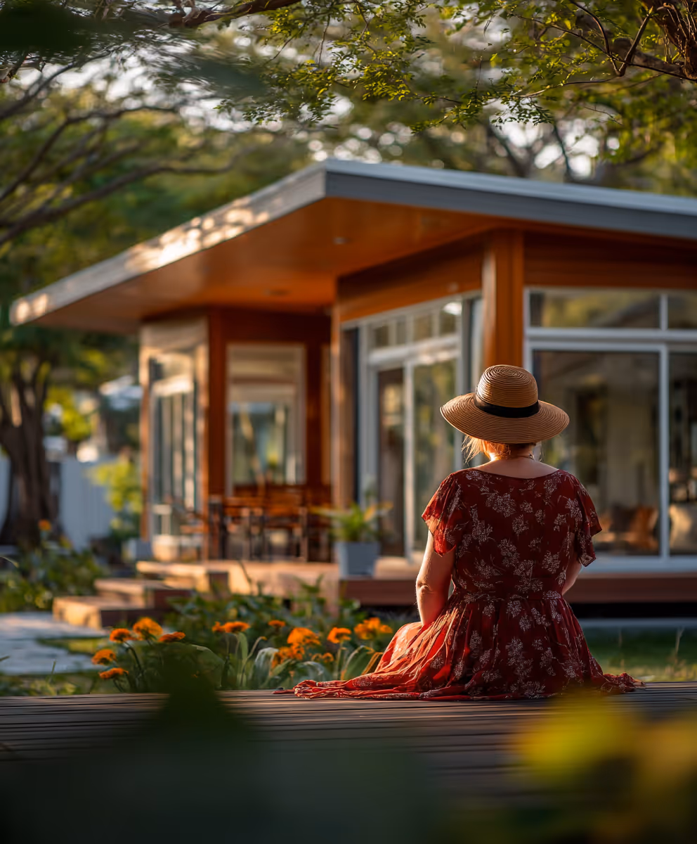 A woman relaxing by a pool