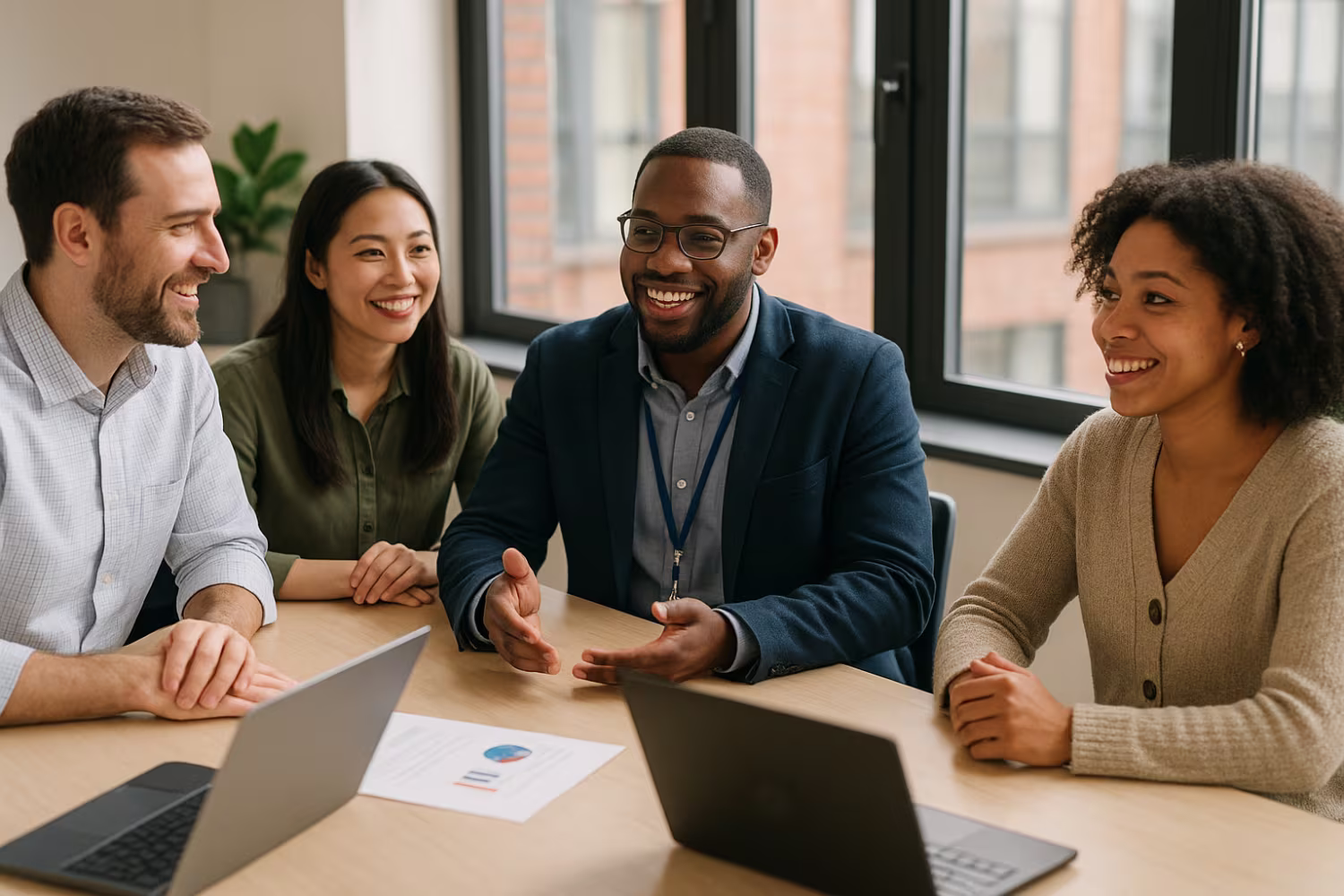 Diverse team meeting managed IT company