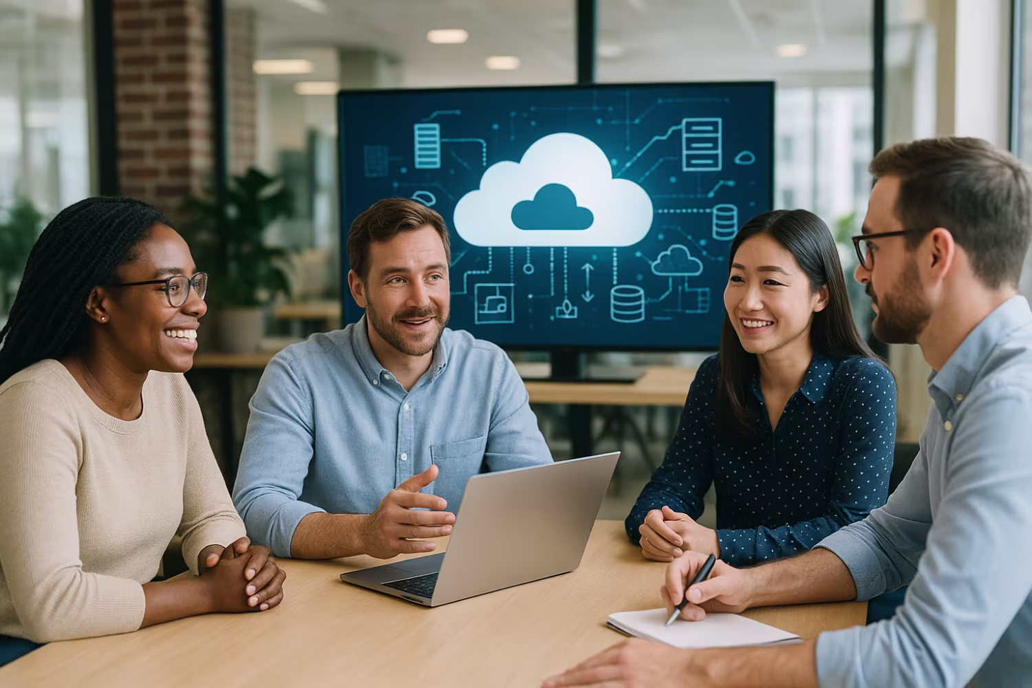 Professionals discussing managed cloud services