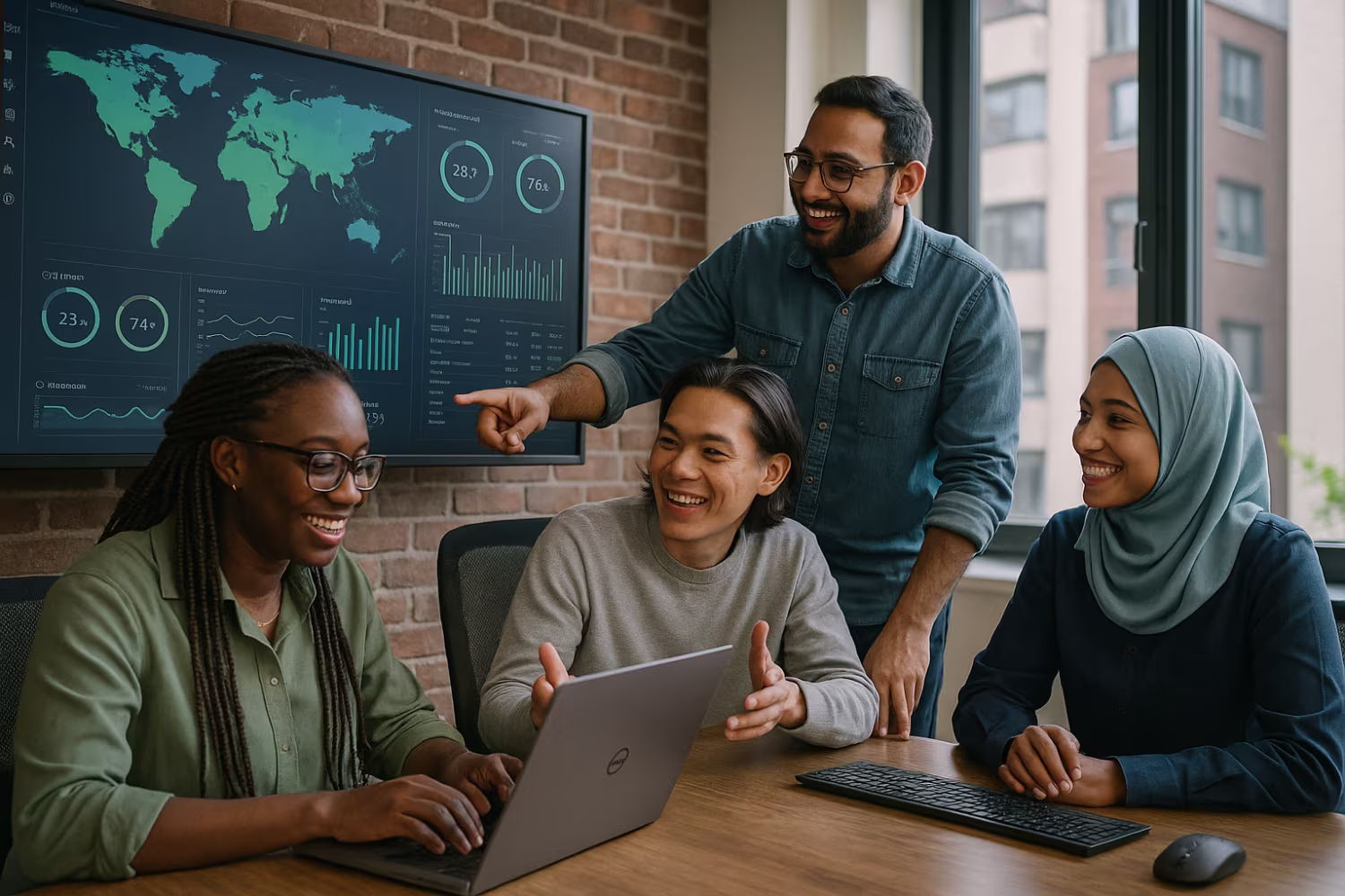 Diverse IT tech support team collaborating