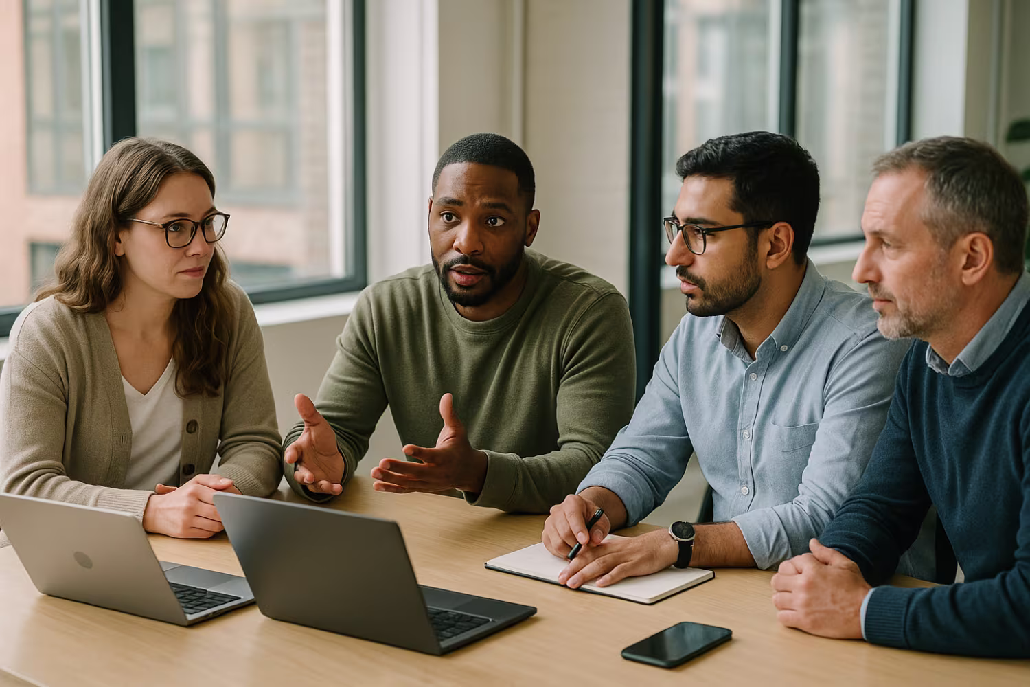 Diverse team discussing IT crisis management