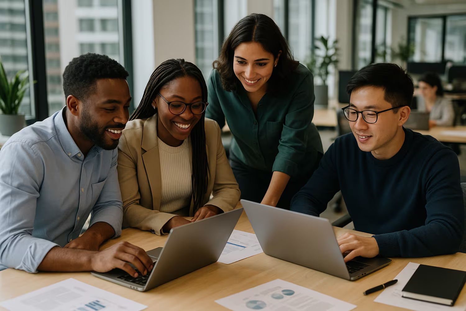 Diverse team discussing technology procurement
