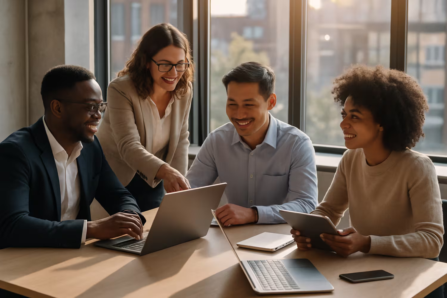 Diverse team discussing technology procurement