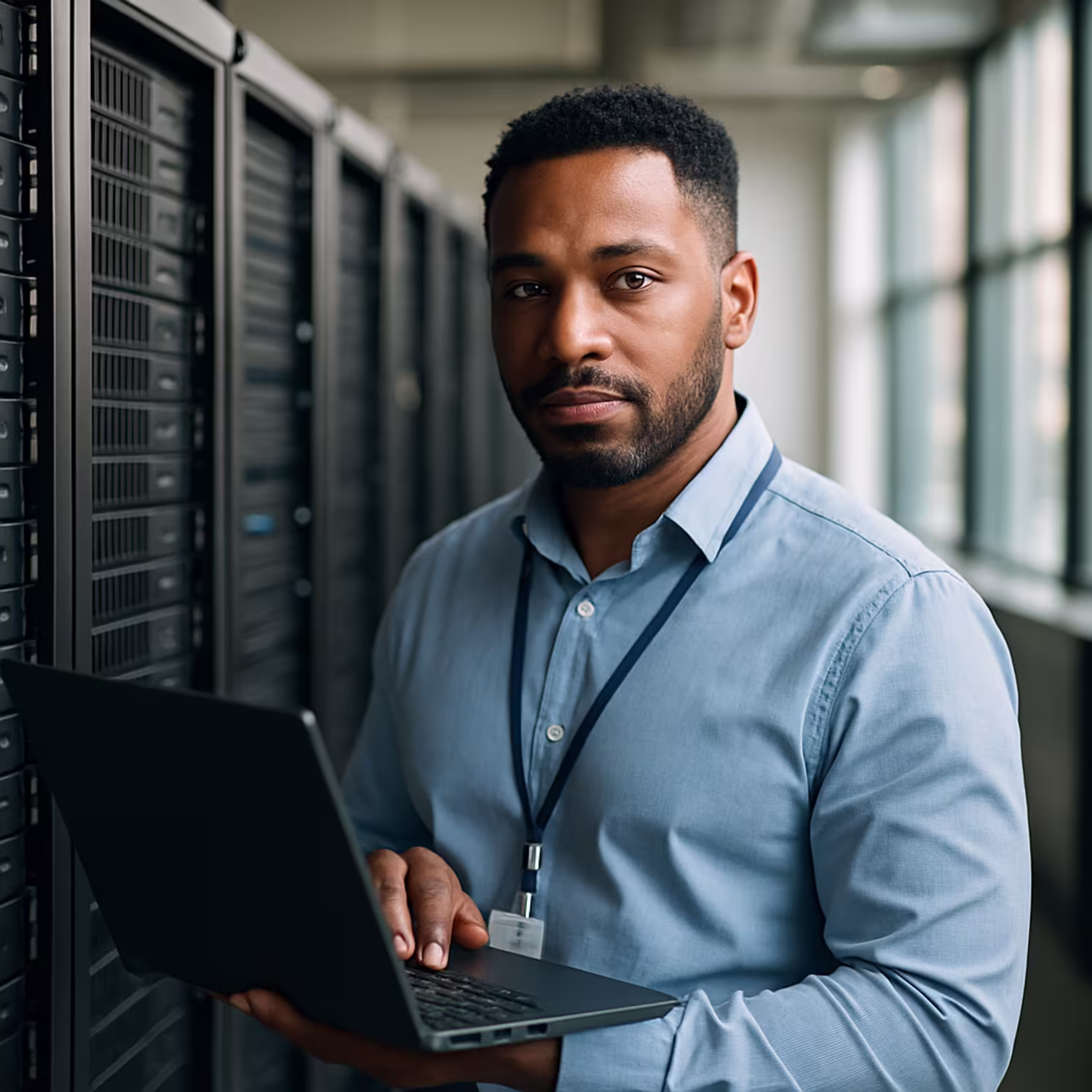 Diverse IT professional managing servers