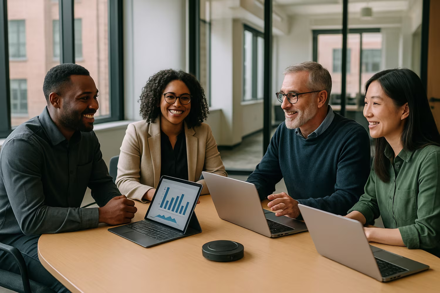 Diverse professionals during IT risk assessment