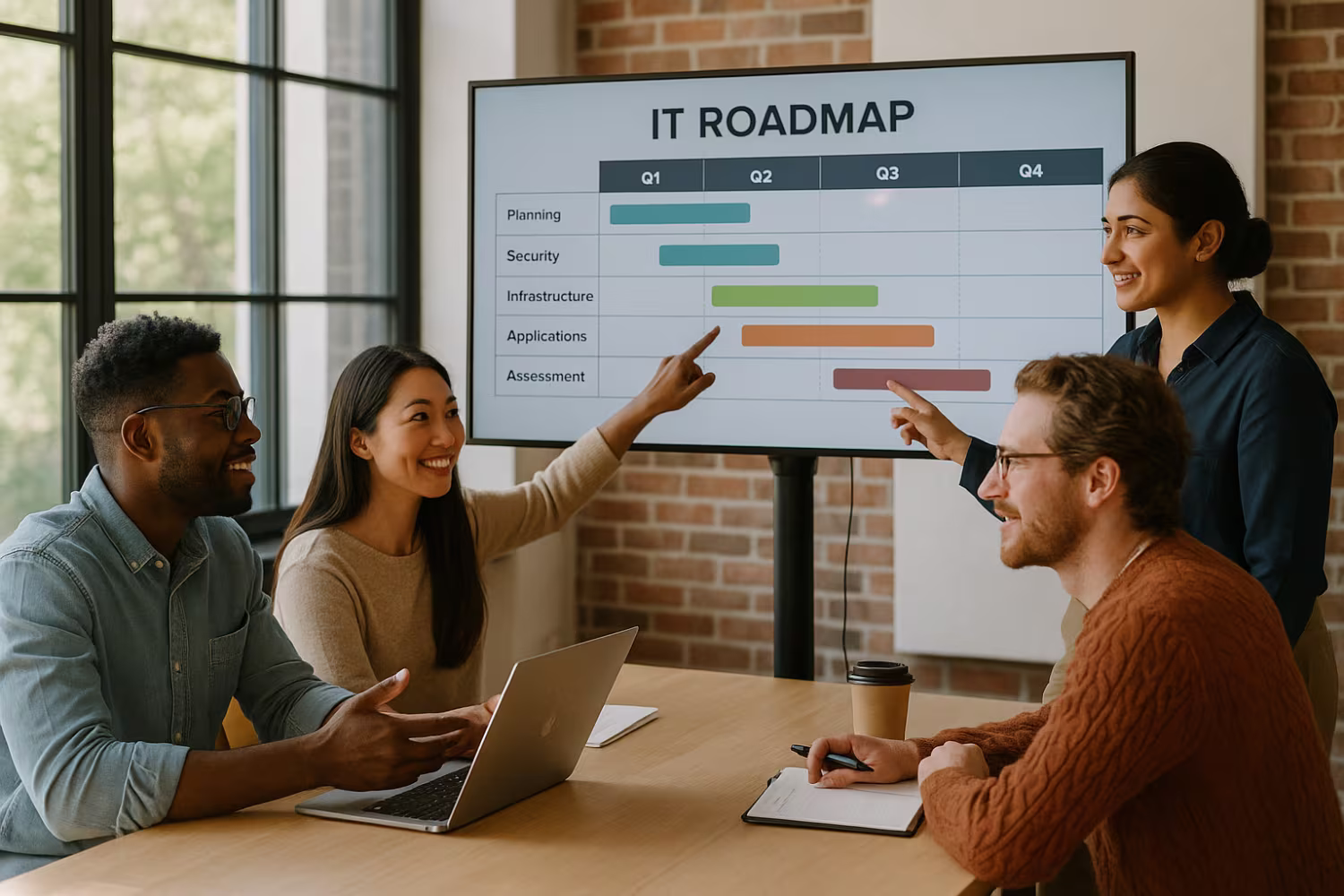 Diverse team discussing IT roadmap