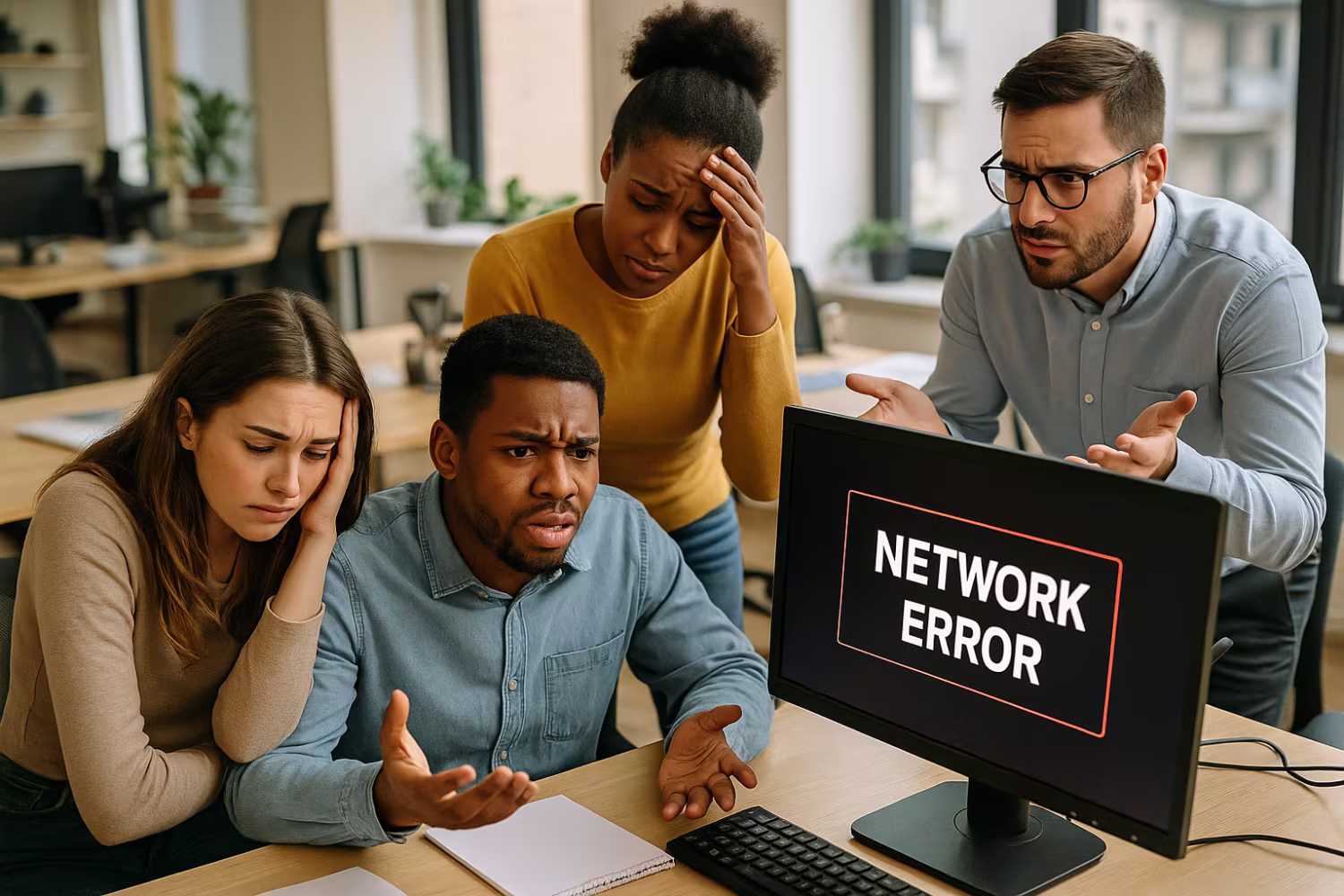 Diverse team experiencing network error