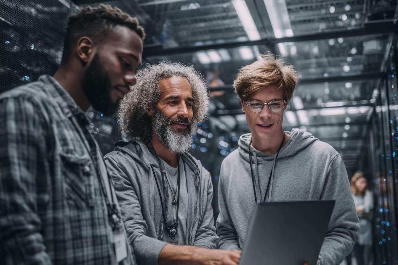 Diverse IT technicians solving problems