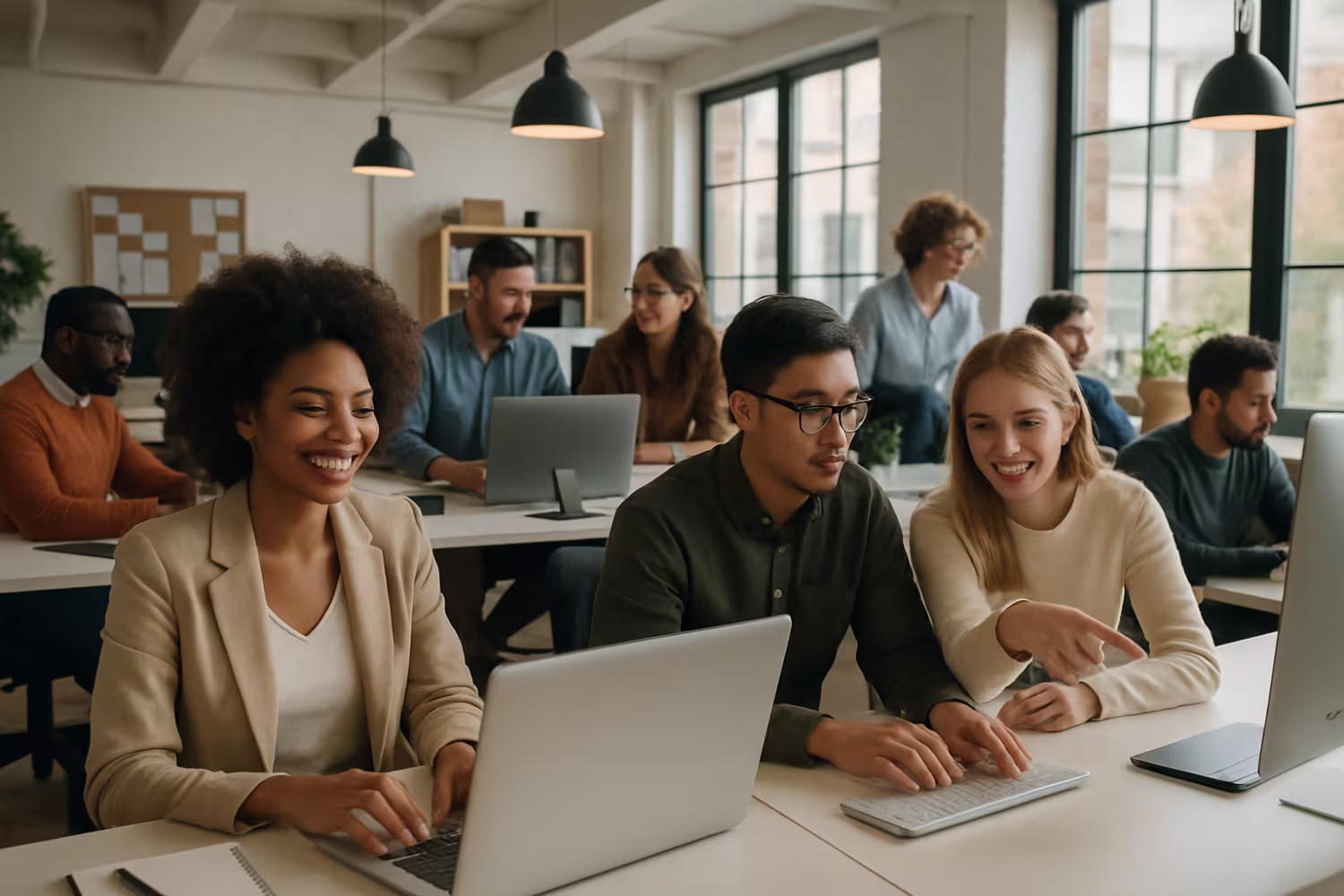 Diverse professionals collaborating on IT business solutions