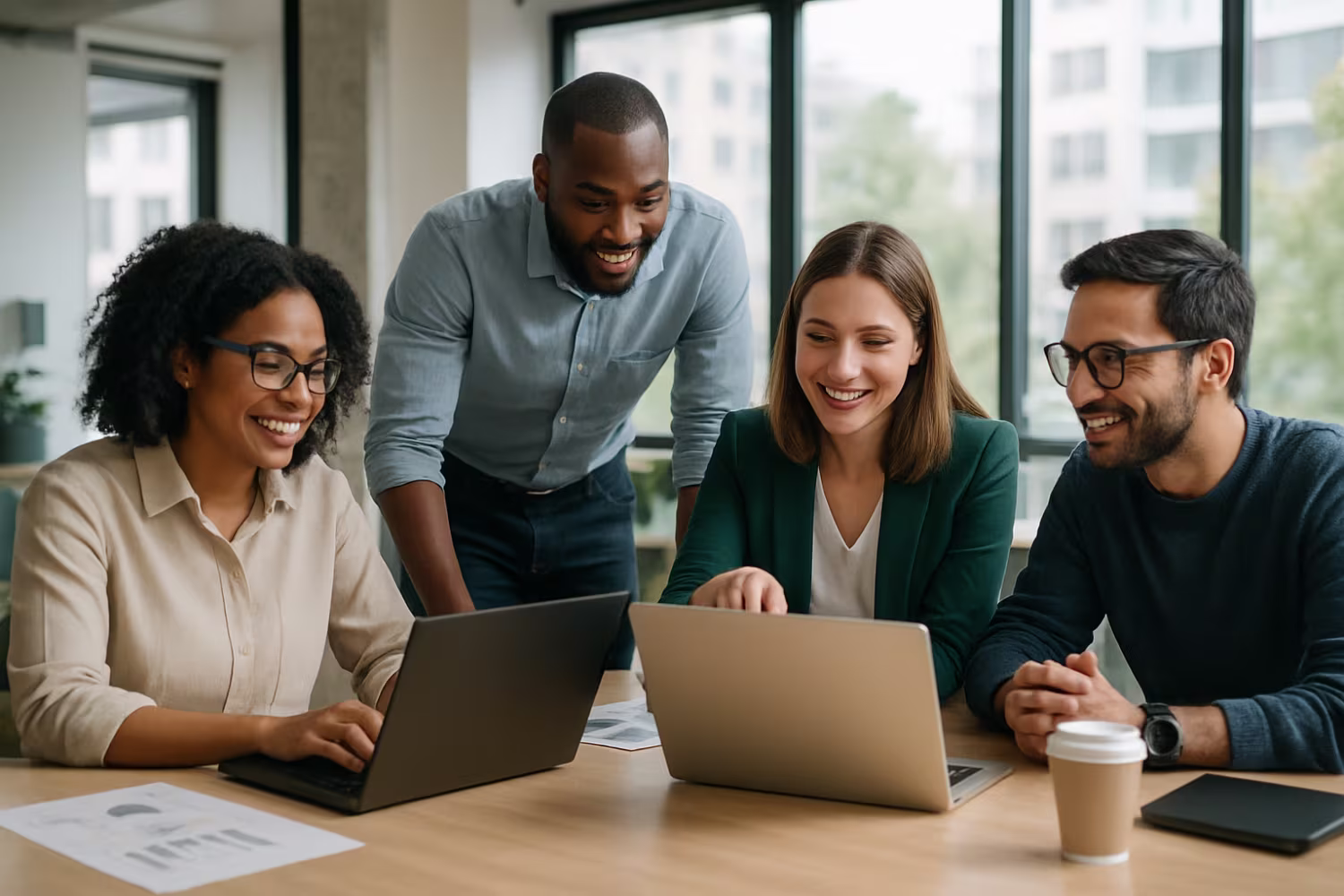Diverse professionals collaborating on IT business solutions