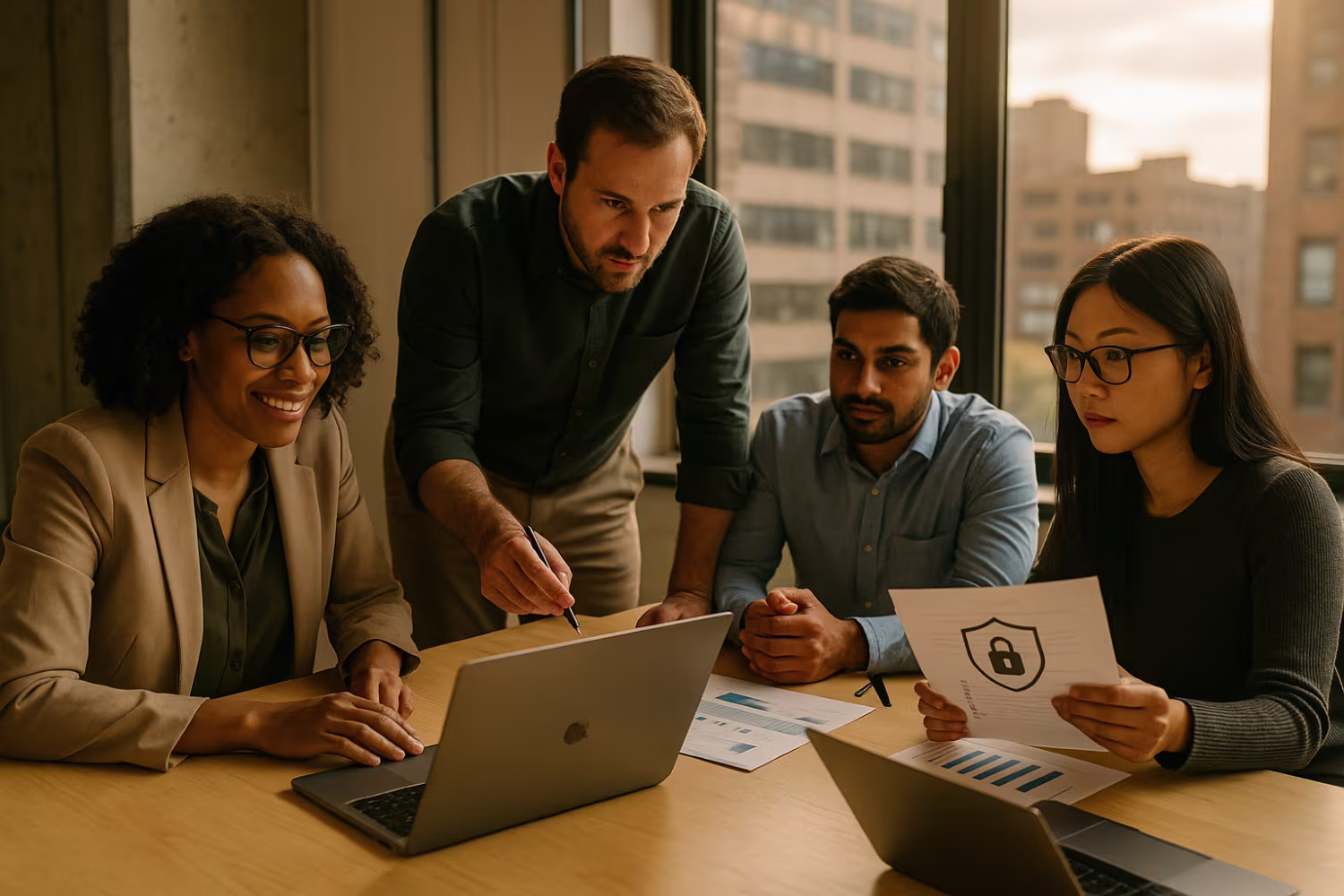 Diverse team strategizing IT security