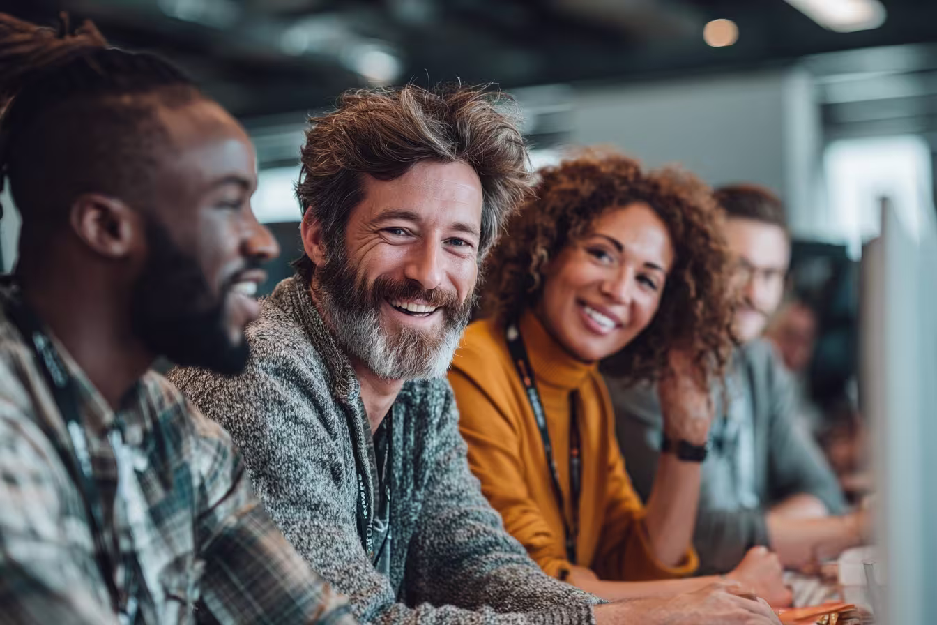 Diverse IT security professionals collaborating