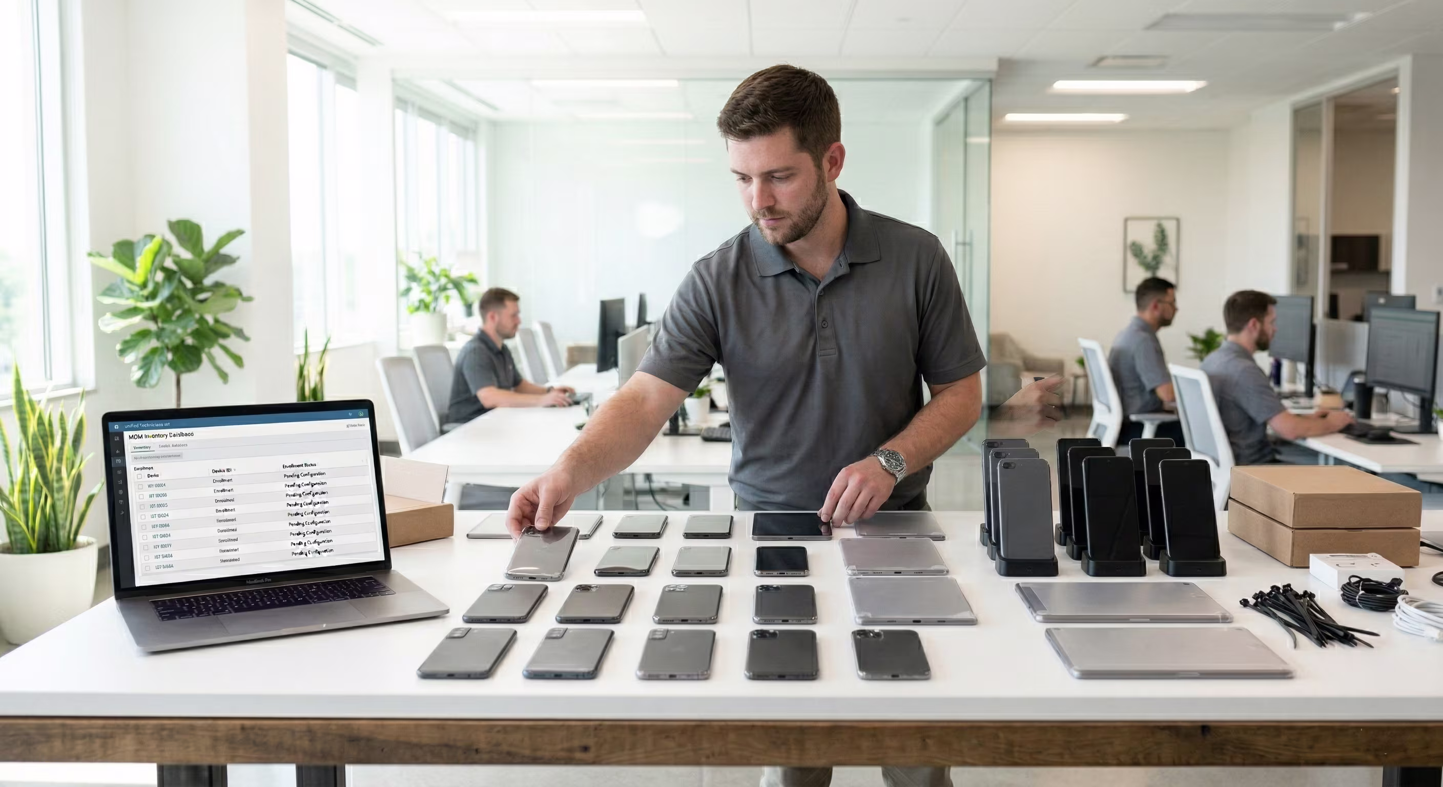 IT professionals discussing tablet, technology collaboration