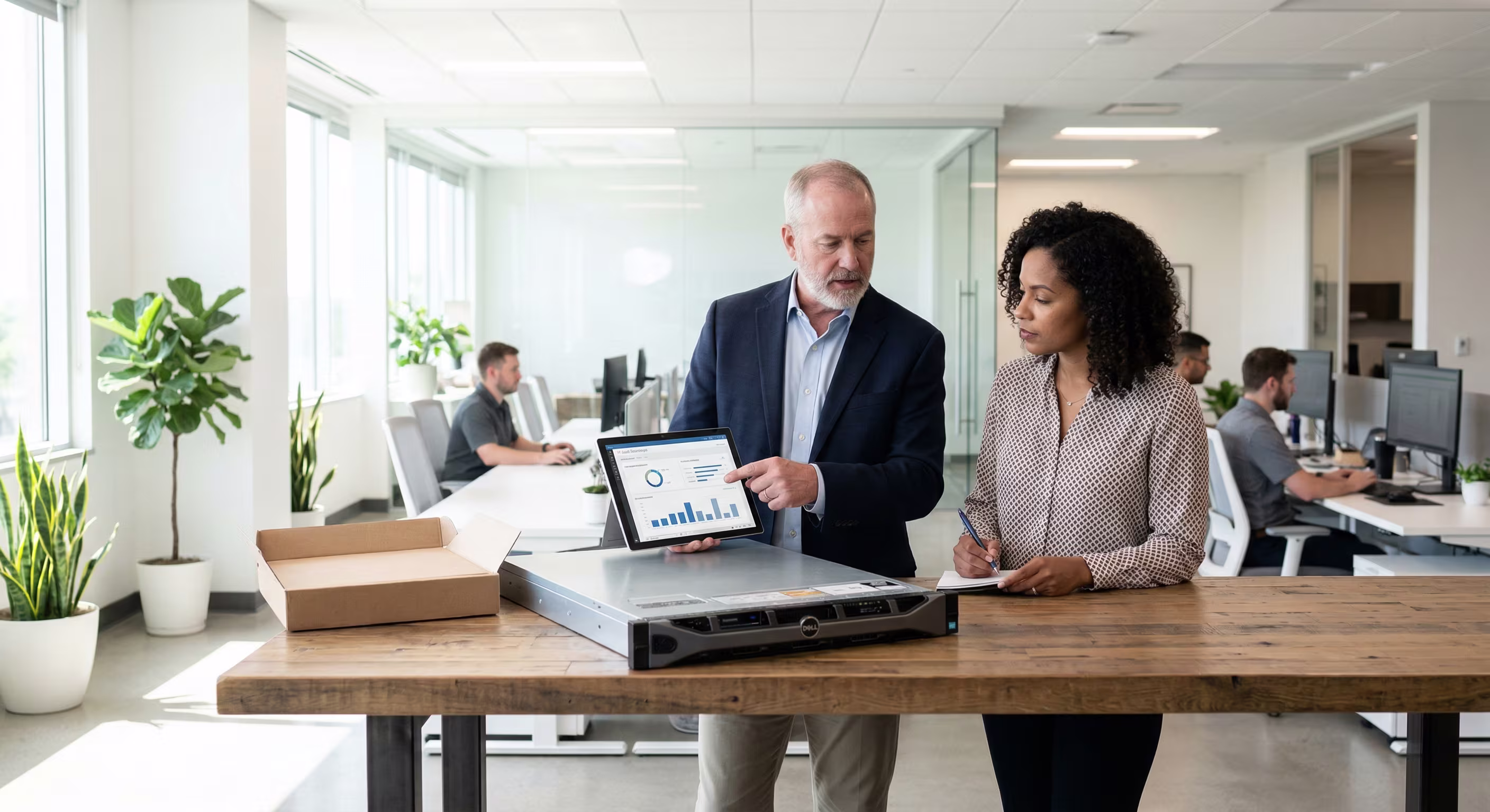 Diverse IT technicians collaborating efficiently
