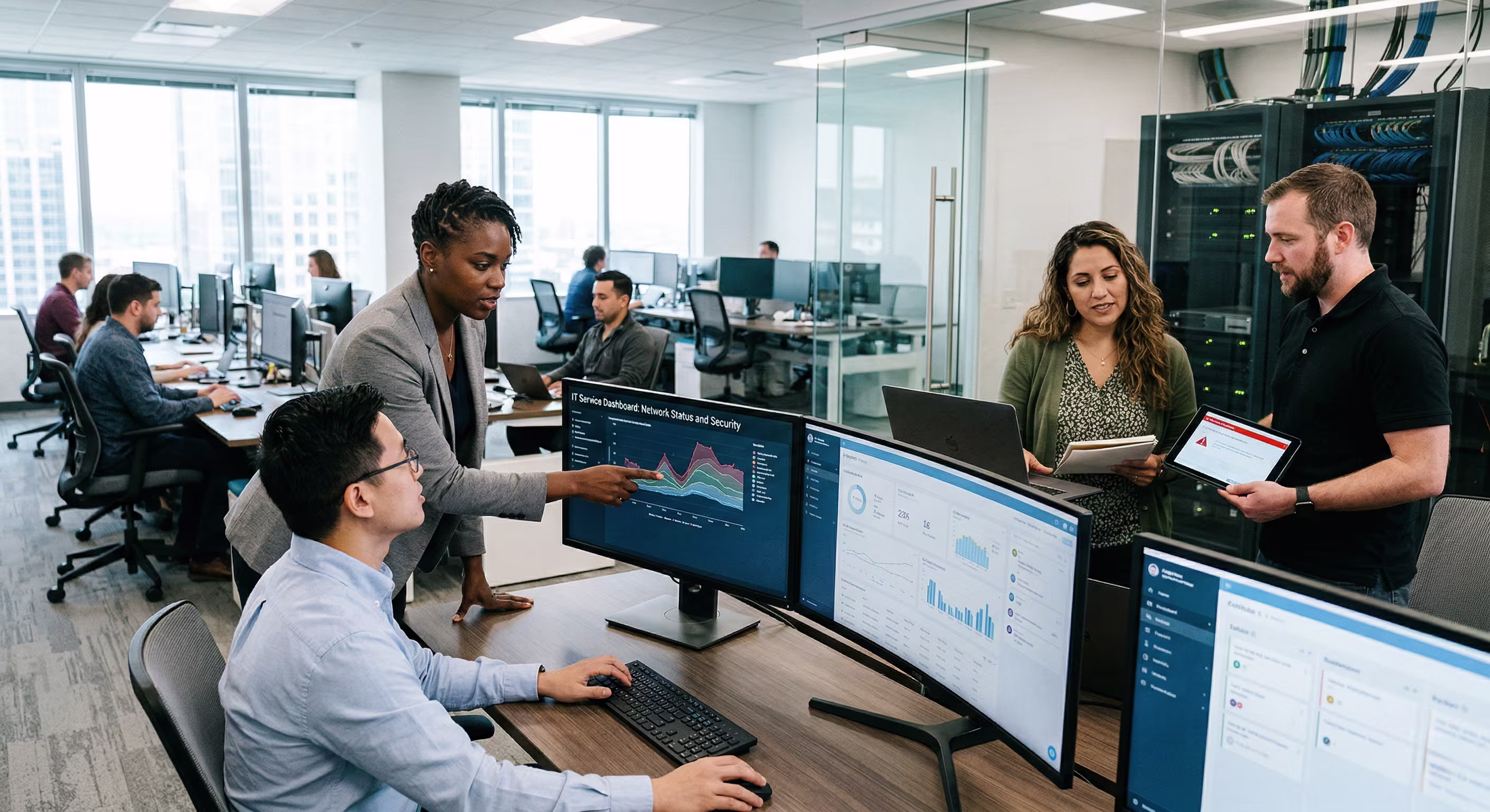 Diverse team managing IT services