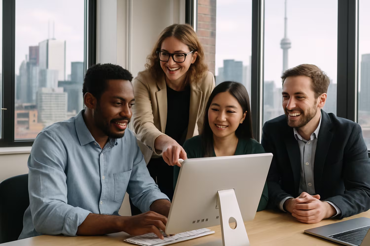 Diverse team using Microsoft 365