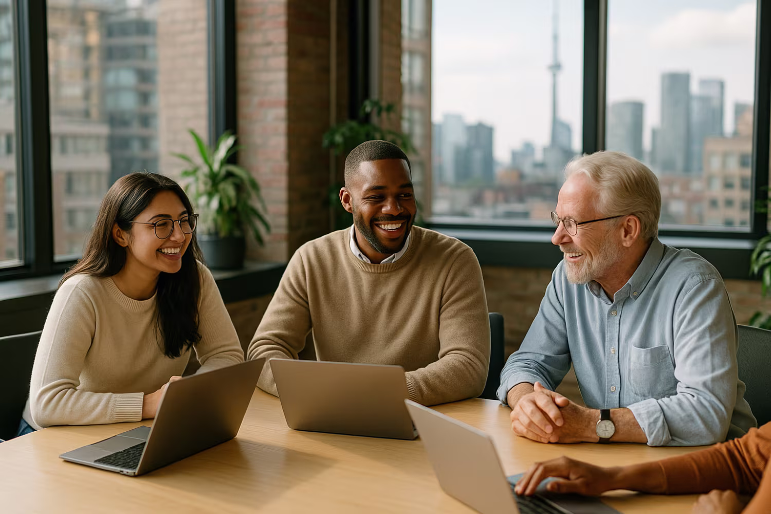 Diverse team discussing Microsoft 365 cost.